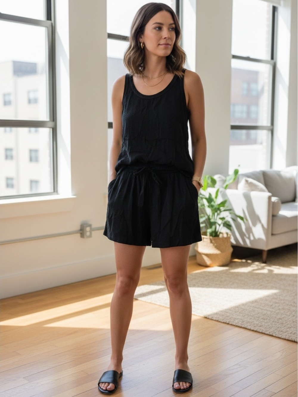 Nation LTD Black Leopard Sleeveless Tank & Shorts Set